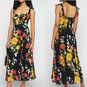 Reformation Nadira Midi Dress Louisa Floral Tie Straps